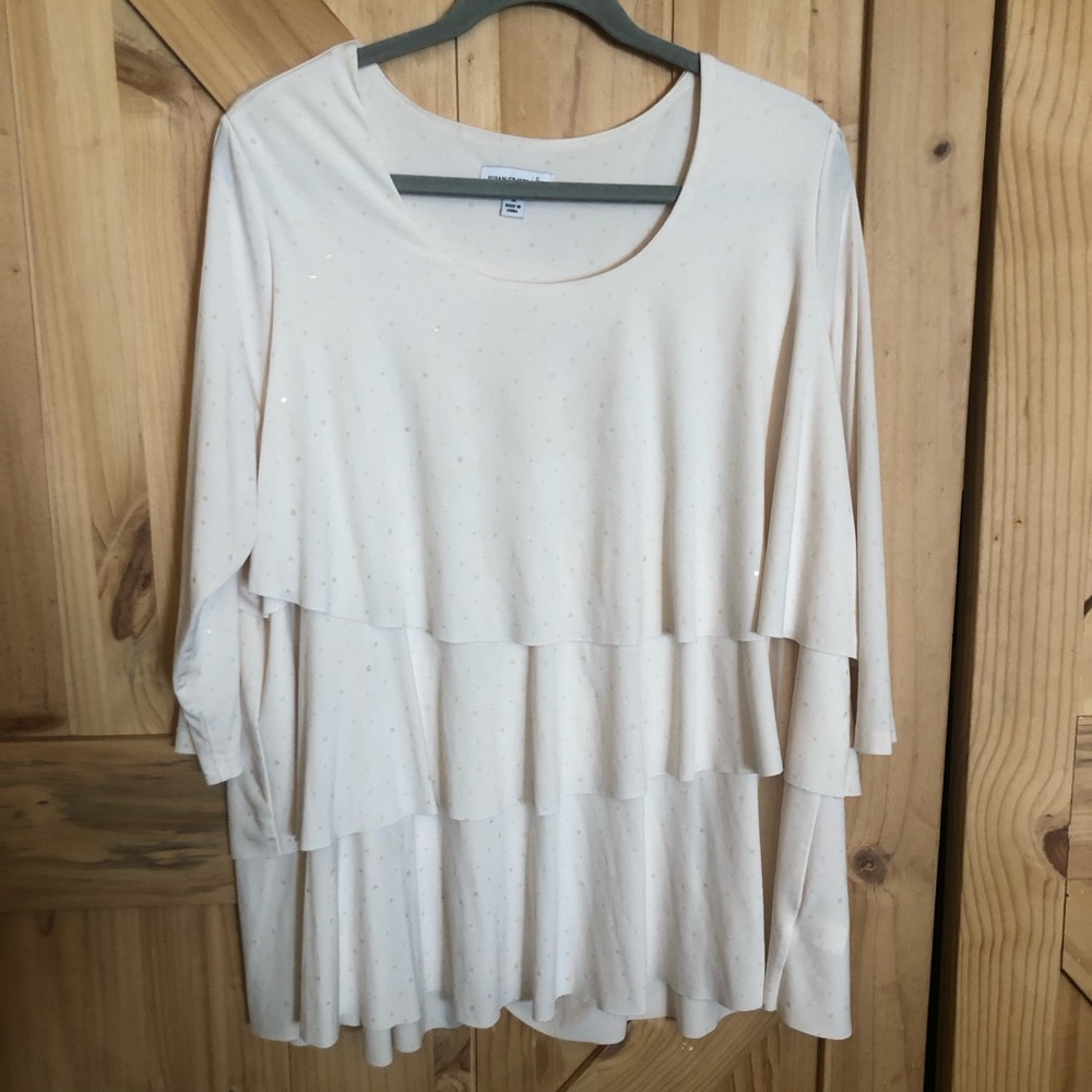 Susan Graver Women’s Cream Ruffle Layered Long-Sleeve Top Size XL